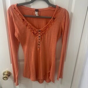 We The Free Orange Long Sleeve Lace Top